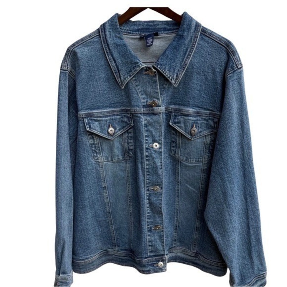 Venezia Jeans Plus Size 26/28 Blue Denim Trucker Jacket Medium Wash Stretch